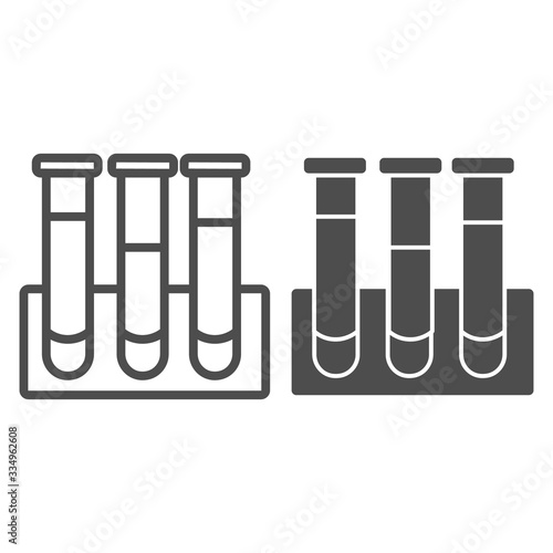 Ampules or chemical flasks line and glyph icon. Glass tubes symbol, outline style pictogram on white background. Medicine and chemistry sign for mobile concept and web design. Vector graphics. photo