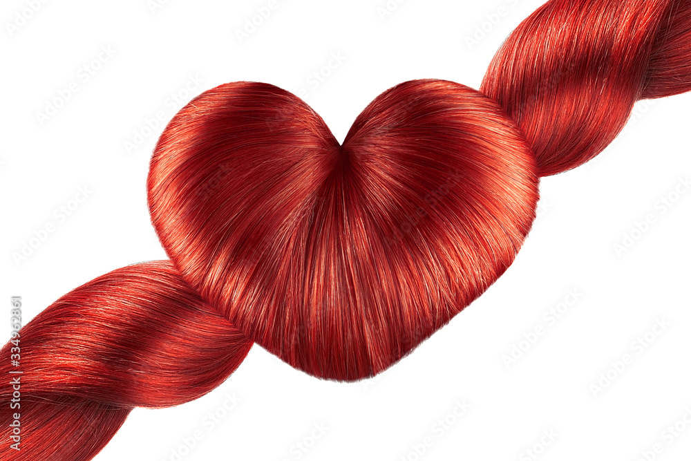 Hair heart on white, isolated. Red doughnut bun Hair heart on white, isolated. Red doughnut bun