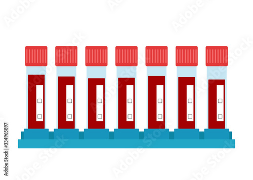 Set test tube with blood. Virus analysis. Test tubes on stand awaiting analysis of blood result. Vector illustration