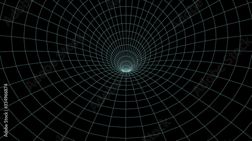 Fototapeta Naklejka Na Ścianę i Meble -  Wireframe abstract tunnel. 3D vector wormhole with a mesh structure. Vortex. Vector perspective grid.