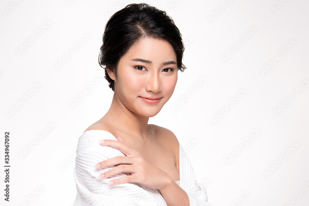 Beautiful Young Asian Woman with Clean Fresh Skin. Face care, Facial treatment, Cosmetology, beauty and healthy skin and cosmetic concept, woman beauty skin isolated on white background Beautiful Young Asian Woman with Clean Fresh Skin. Face care, Facial treatment, Cosmetology, beauty and healthy skin and cosmetic concept, woman beauty skin isolated on white background