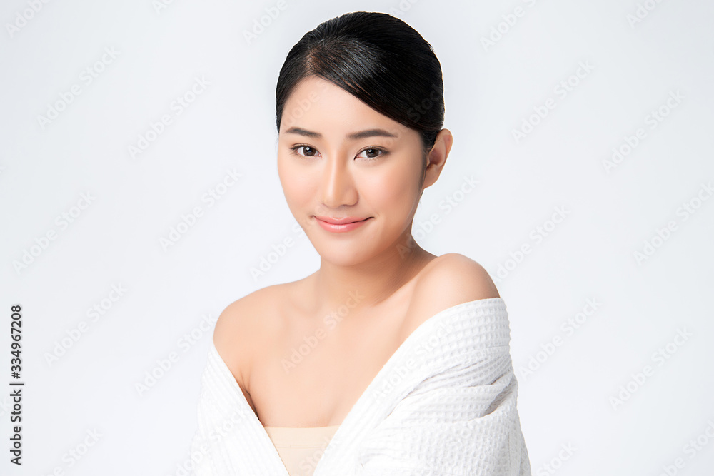Beautiful Young Asian Woman with Clean Fresh Skin. Face care, Facial treatment, Cosmetology, beauty and healthy skin and cosmetic concept, woman beauty skin isolated on white background Beautiful Young Asian Woman with Clean Fresh Skin. Face care, Facial treatment, Cosmetology, beauty and healthy skin and cosmetic concept, woman beauty skin isolated on white background