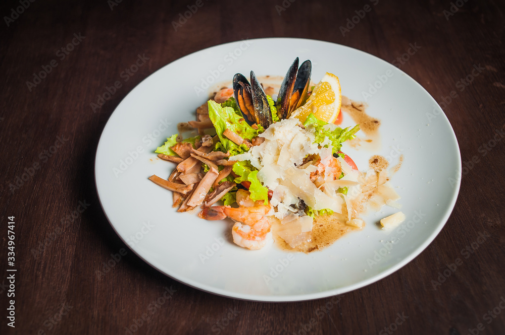 mix salad with seafood and parmesan mix salad with seafood and parmesan