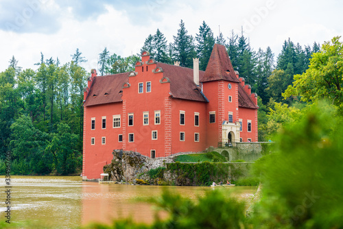 Romantic red chateau Cervena Lhota in Southern Bohemia, Czech Republic