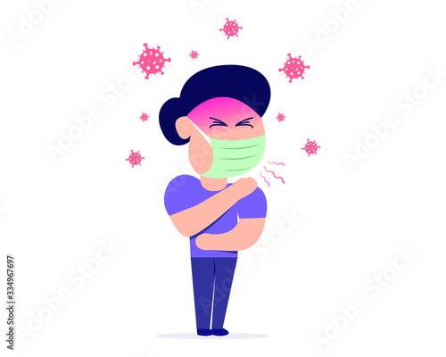illustration of man affected by corona virus which causes coughing, fever and shortness of breath , ready to use vector EPS 10