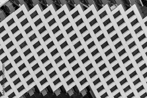 Black and white cellular pattern facade decoration building, zig-zag pattern of architecture details ornament