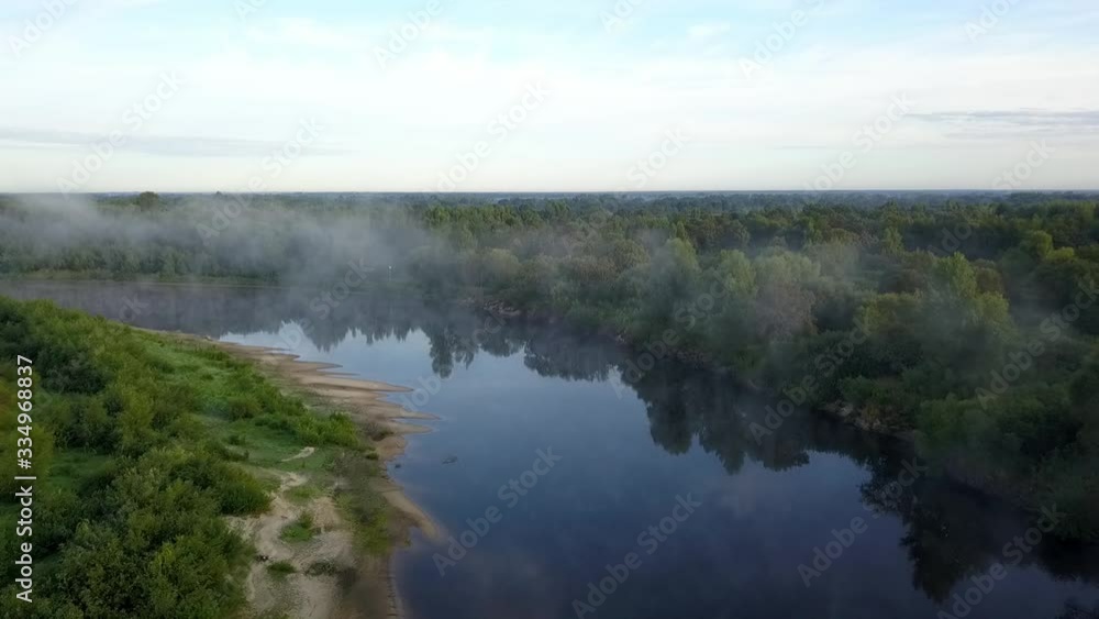 flight over the river. fog over water flight over the river. fog over water