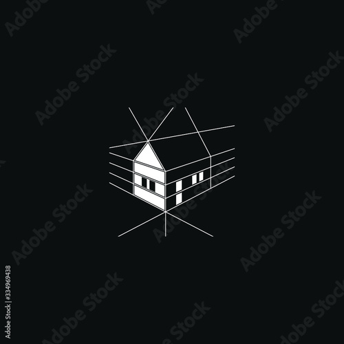Graphic vector drawing of an abstract house in perspective