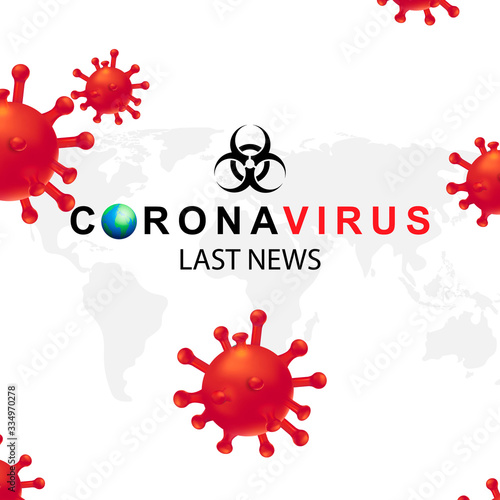 New Coronavirus 2019-nKoV. The covert virus 19-NKP. Background with realistic 3d red viral cells. Symbol of danger. Latest news. Vector