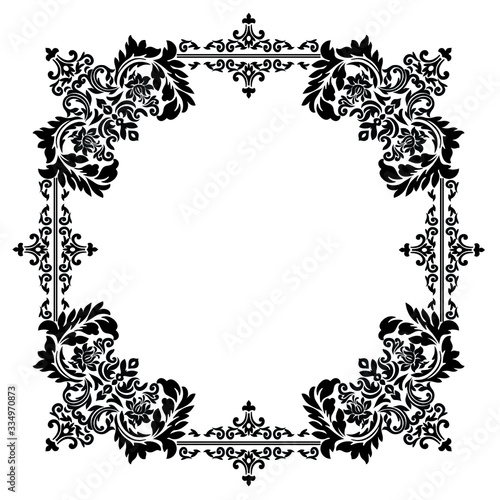 Vintage baroque ornament retro pattern antique style acanthus on a black background. Decoration for cards and wedding invitations.