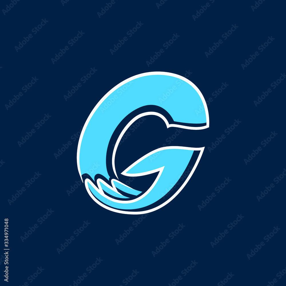 Abstract graphic vector illustration of the letter G with an element in the shape of a human palm Abstract graphic vector illustration of the letter G with an element in the shape of a human palm