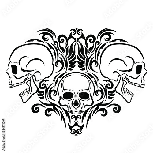 Vintage retro human skull and jaw isolated vector illustration on a white background. Design element for logo, badge, tattoo