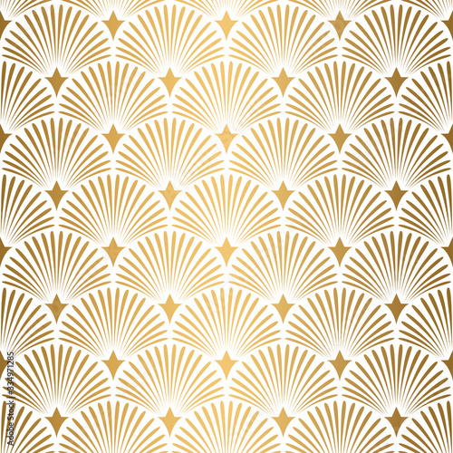 Art Deco pattern. Seamless white and gold background. Wedding decoration