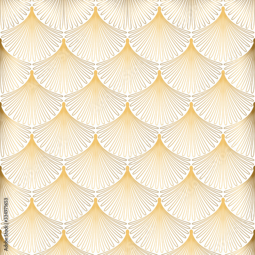 Art Deco pattern. Seamless white and gold background. Wedding decoration