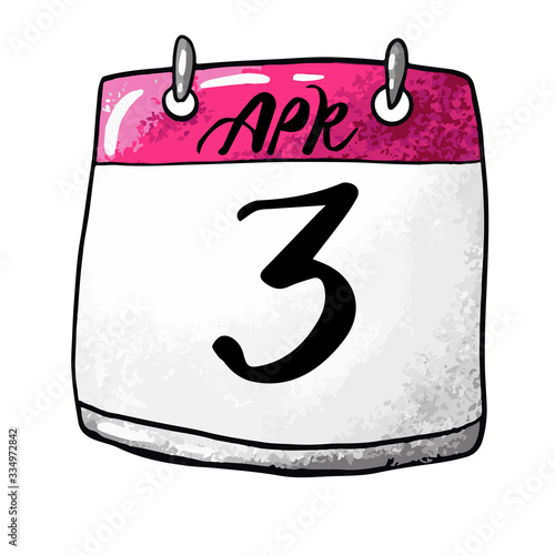Calendar with the date of April 3 on a white background. Feast of St. Thomas, Patriarch of Constantinople, water day .Vector illustration