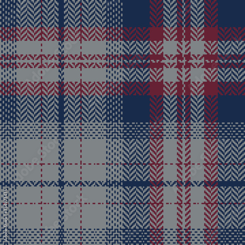 Seamless check plaid pattern. Autumn and winter tartan plaid herringbone background in grey, navy blue, bordo red for flannel shirt, blanket, throw, duvet cover, or other textile print.