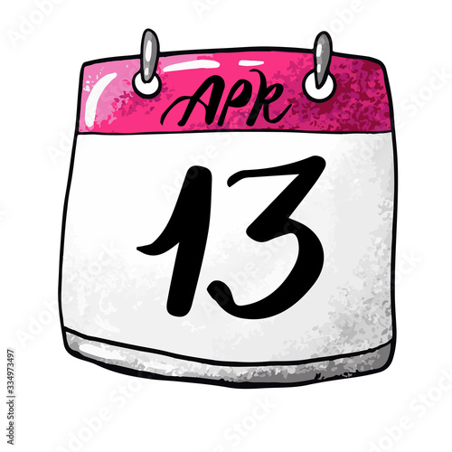 Calendar with the date April 13 on a white background. Celebrating World Rock and Roll Day .Vector illustration