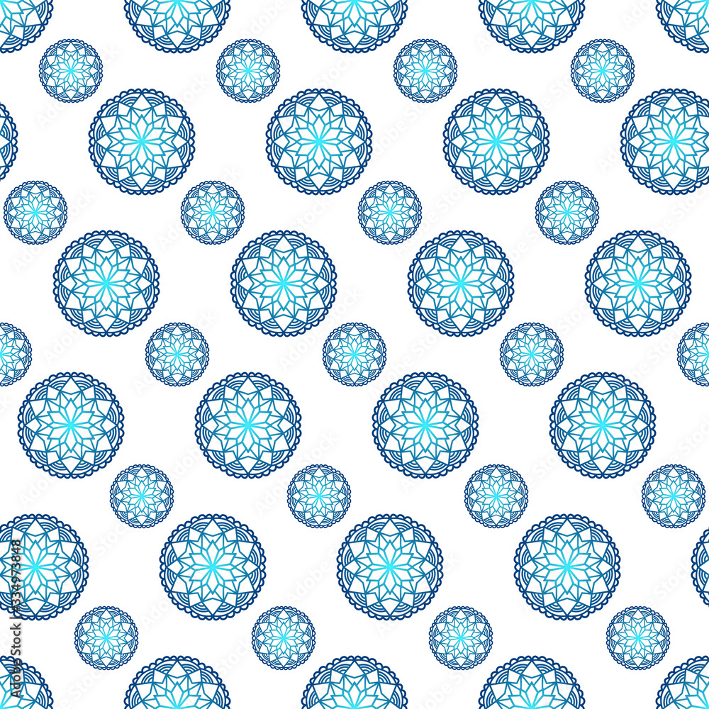 Winter seamless pattern with colorful gradient snowflakes on white background. Vector illustration for fabric, textile wallpaper, posters, gift wrapping paper. Christmas vector illustration. Winter seamless pattern with colorful gradient snowflakes on white background. Vector illustration for fabric, textile wallpaper, posters, gift wrapping paper. Christmas vector illustration.