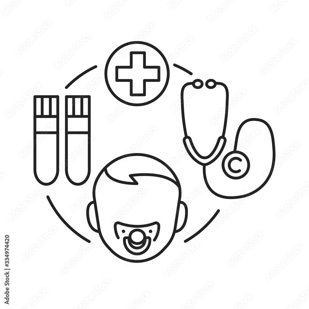 Child disease black line icon. Pediatric health care sign. Childcare concept. Pictogram for web page, mobile app, promo. UI UX GUI design element Child disease black line icon. Pediatric health care sign. Childcare concept. Pictogram for web page, mobile app, promo. UI UX GUI design element