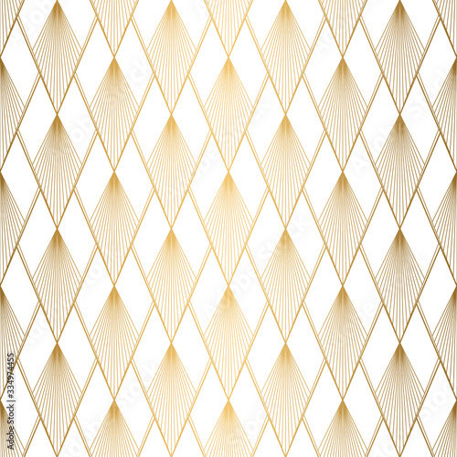 Art Deco pattern. Seamless white and gold background. Wedding decoration