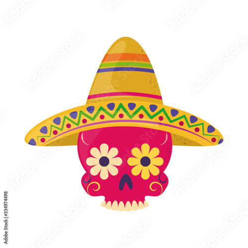 skull with hat decoration cinco de mayo mexican celebration flat style icon