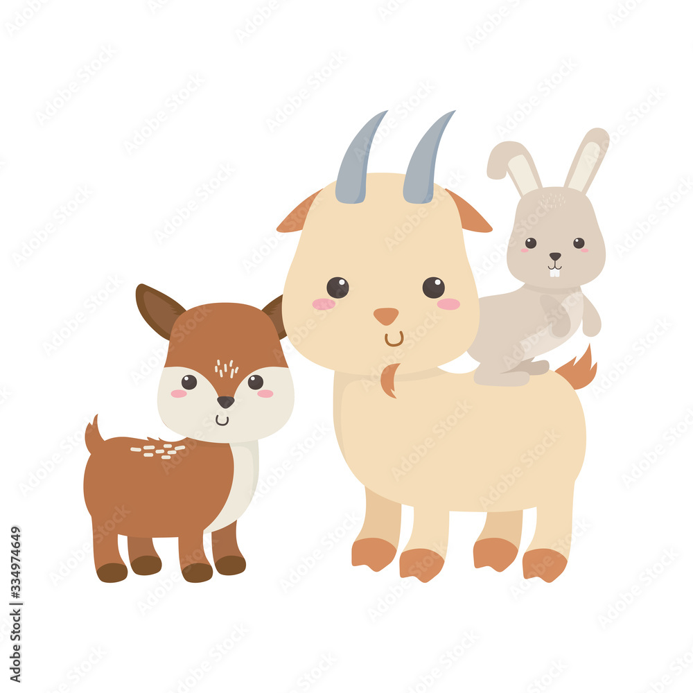 cute deer goat and rabbit cartoon animals isolated icon design