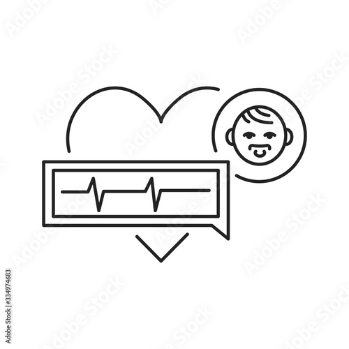Pediatric cardiology black line icon. Pulse measurement, heart diagnosis in children. Pictogram for web page, mobile app, promo. UI UX GUI design element