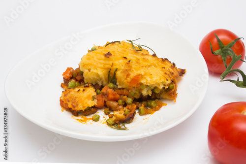 Wallpaper Mural Cottage (shepherd) pie in dish on white background from close up Torontodigital.ca