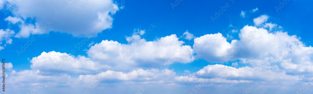 Panorama Blue sky and white clouds. Bfluffy cloud in the blue sky background - obrazy, fototapety, plakaty 