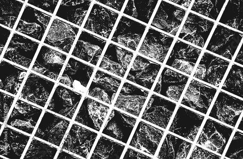 Distress metal cage with coal inside. Grunge background for wallpaper