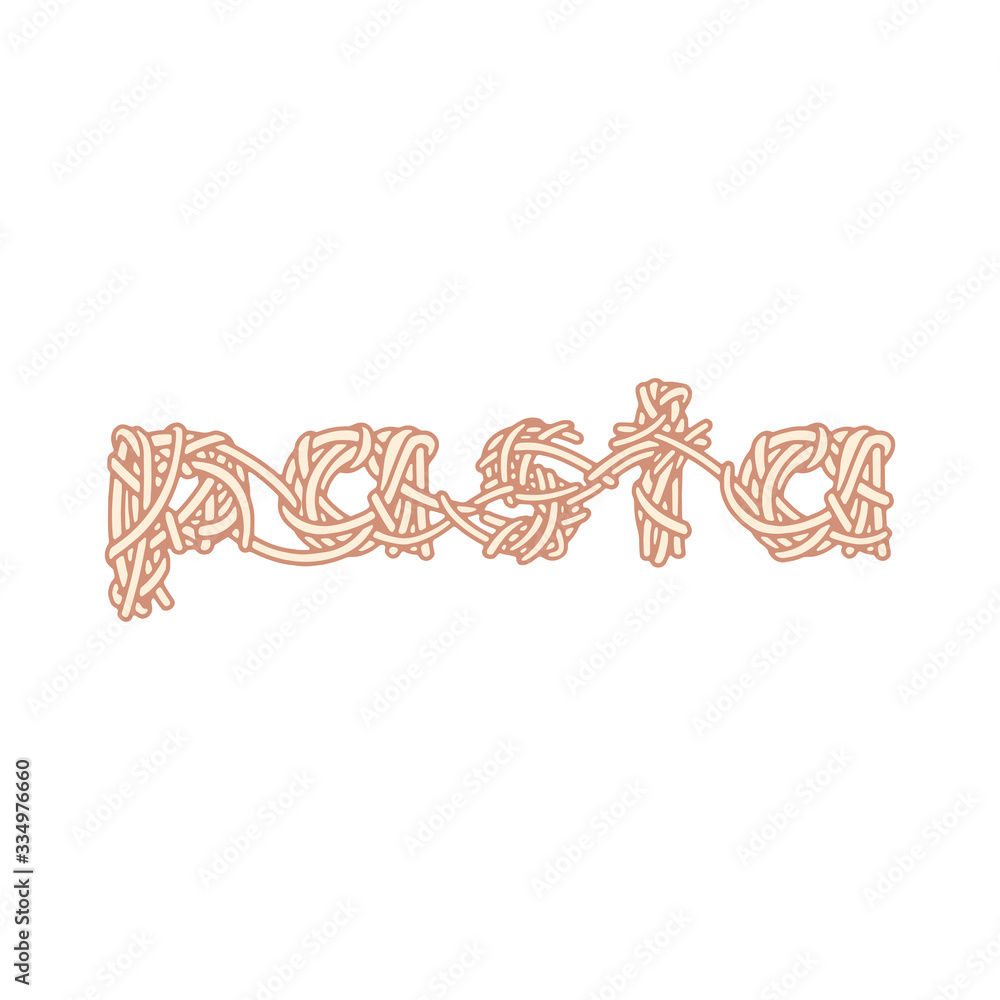 Pasta Text Noodles design. Vector Illustration for Graphic Design, Template Pasta vector Illustration.Isolated on white background. 