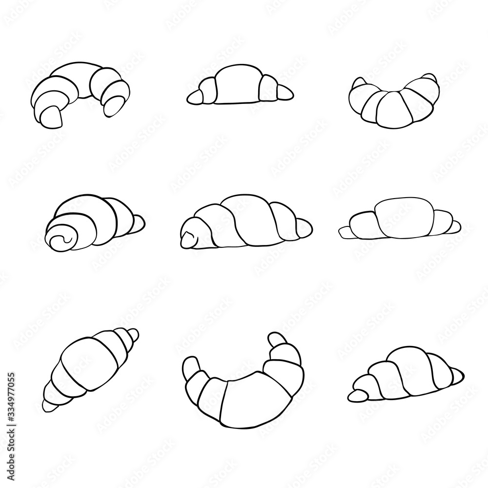 Vector hand drawn croissant icon badge bakery for design menu cafe ...