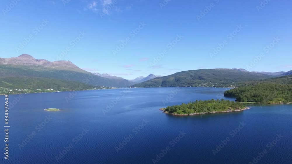 Norwegian furd. Summer. Flying over the furd. Norwegian furd. Summer. Flying over the furd.