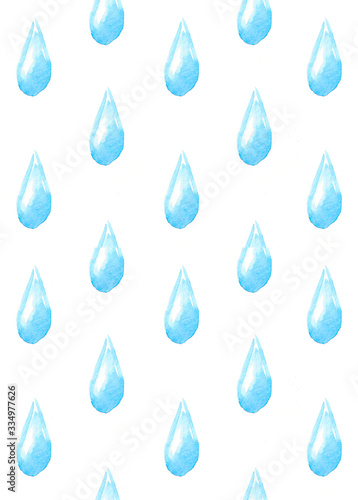 watercolor rain pattern / water drops on white background