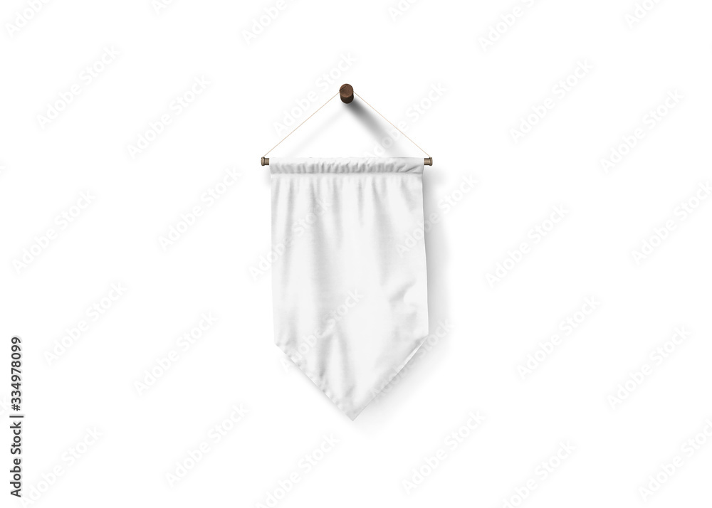 White chevron pennant flag mockup isolated on wall White chevron pennant flag mockup isolated on wall