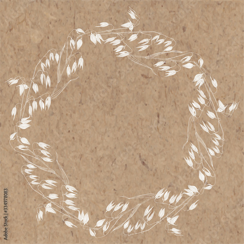 Round vector frame with oats on kraft paper. Illustration with place for text, can be used creating card, menu or invitation card.