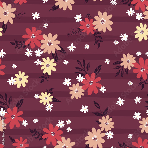 Cute hand drawn floral seamless pattern, flower background, great for summer or spring textiles, banners, wallpapers, wrapping - vector design
