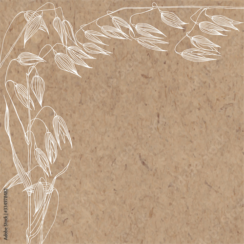 Floral vector background with oats and place for text on kraft paper. Perfect for greeting cards and invitations or an element for your design. Corner composition.