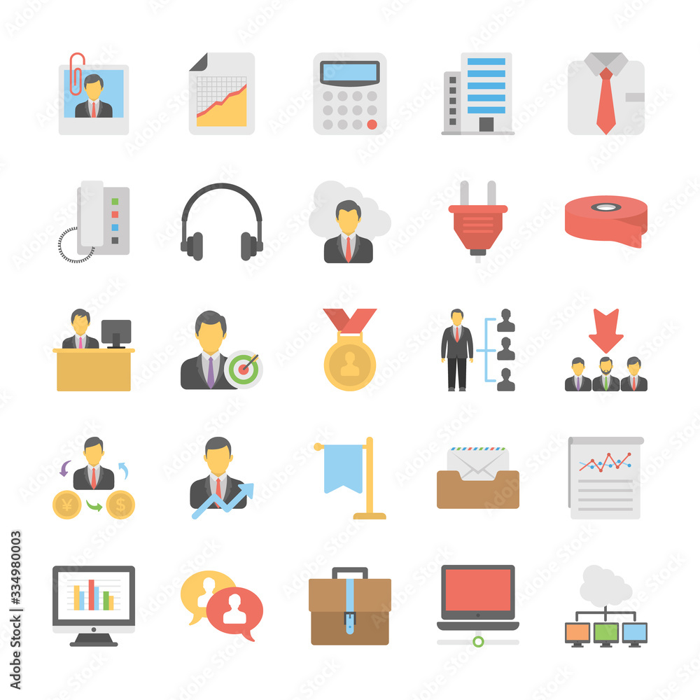 Flat Vector Set of Office and Internet Icons Flat Vector Set of Office and Internet Icons