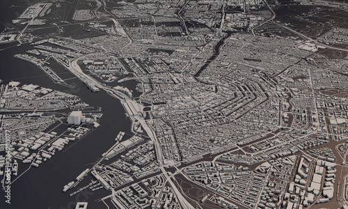 Canvas Print Amsterdam, Netherlands city map 3D Rendering