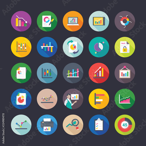  Pack Of Reports And Charts Flat Vector icons