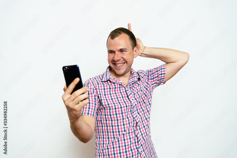 Man makes selfie Man makes selfie