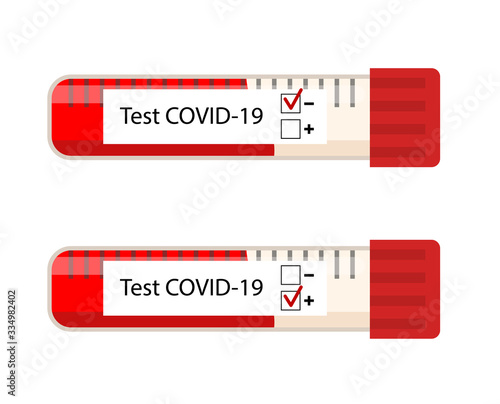 Determination of the coronavirus in the patients blood. Laboratory blood test for a positive or negative result of the virus COVID-19. vector illustration isolated on white.