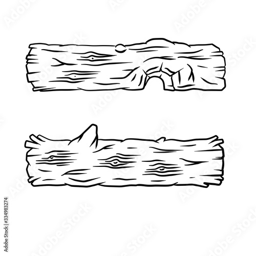 Black and white sketch log. building material wood. Natural element. the environment of forest. Set of cartoon illustration