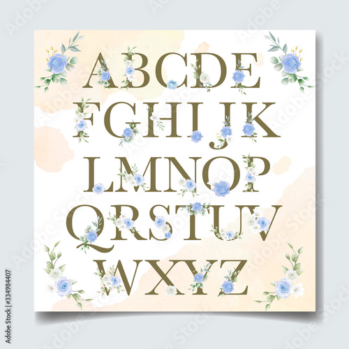 Beautiful alphabet in golden color with flower floral