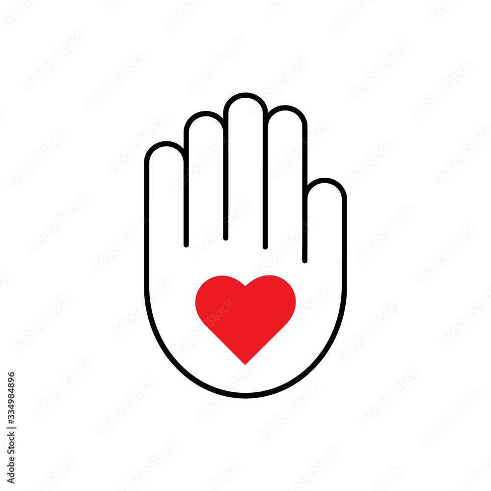 Hand with red heart, volunteer symbol. Hand with red heart, volunteer symbol.