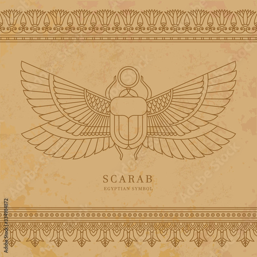 Vector illustration of the Egyptian scarab beetle, personifying the god Khepri.