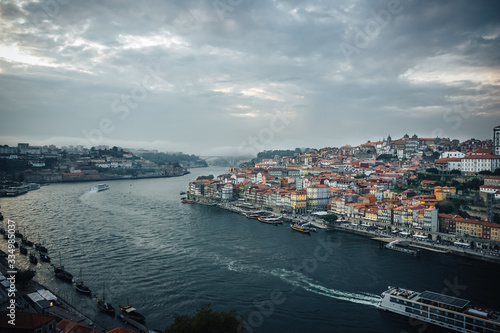 Porto, Região Norte/Portugal - September 16 2019 : view on Douro river and boats from Ponte de Dom Luis Bridge