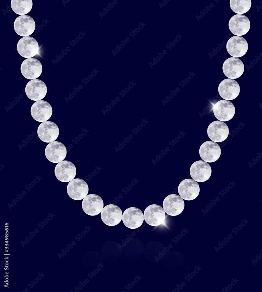 Obraz premium Moon Pearl Garland Necklace conceptual Image, on blue background
