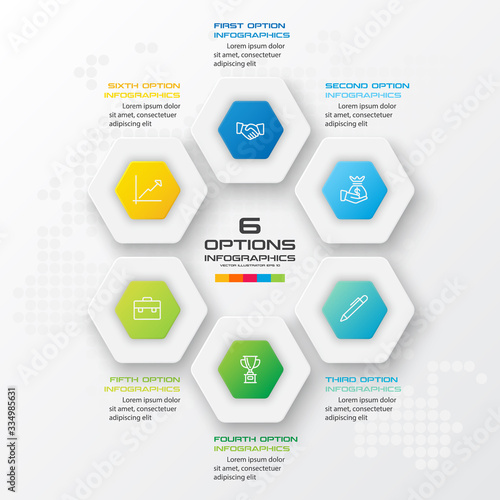 Abstract business infographics template with 6 hexagon in white color background